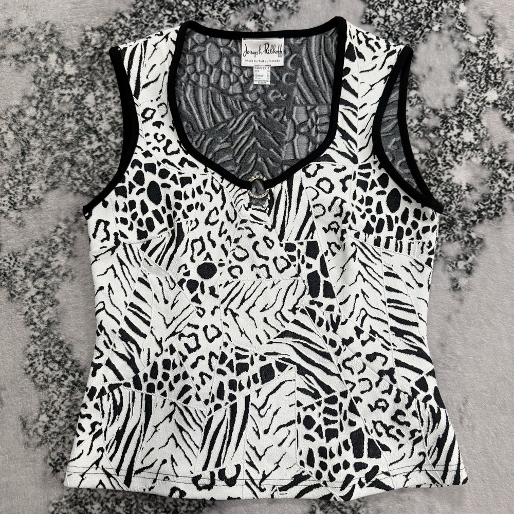 Joseph Ribkoff‎ Top Womens 8 Black White Abstract Animal Print Textured Stretch